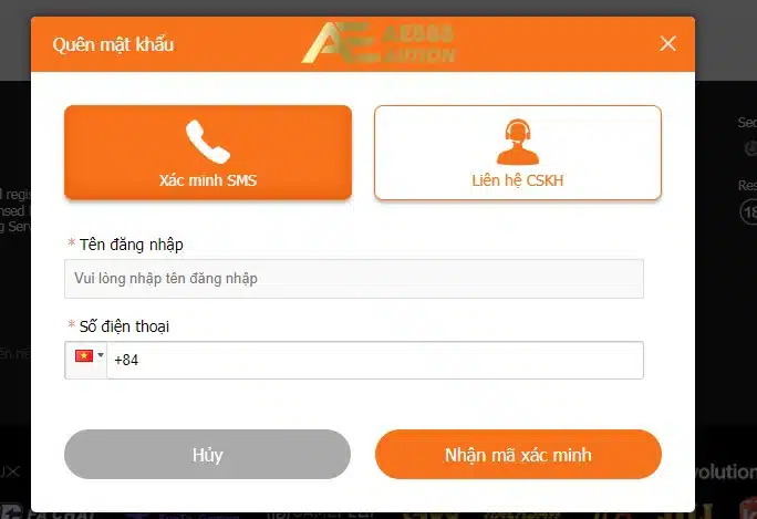 Khôi phục mật khẩu trong AE888